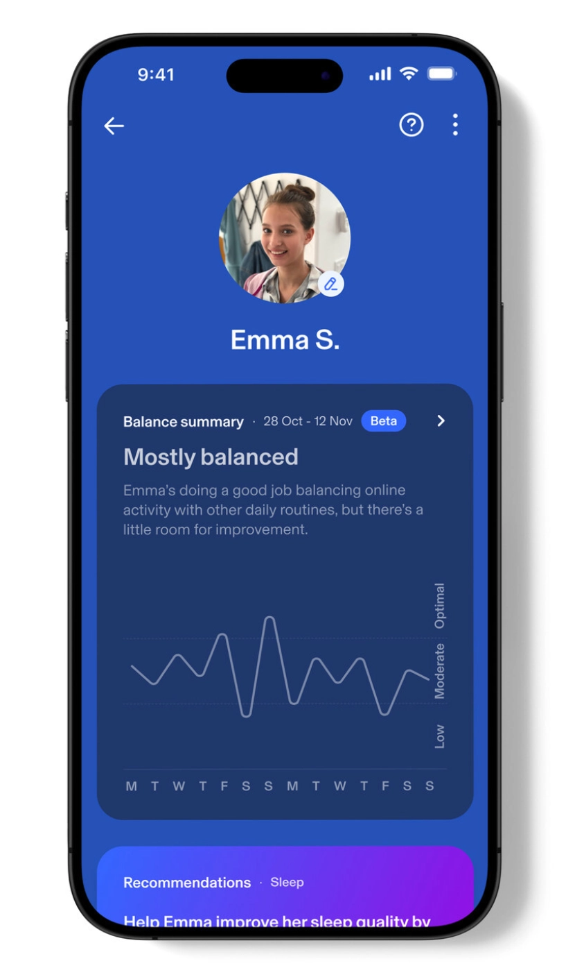 Child's profile in Aura app