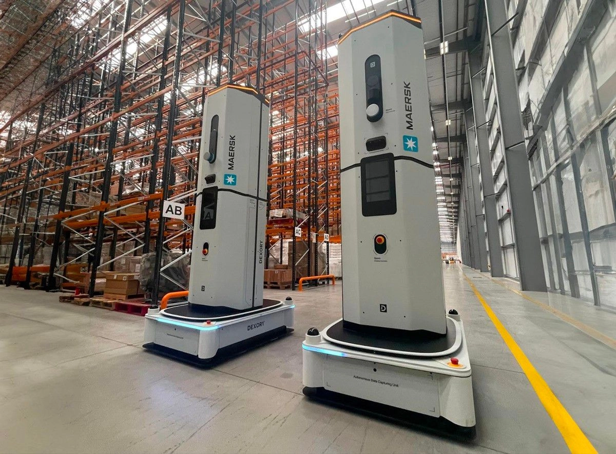 [Dexory](https://www.dexory.com/insights/transforming-maersks-logistics-with-dexorys-real-time-automated-insights-solution)’s stock-scanning robots for Maersk.