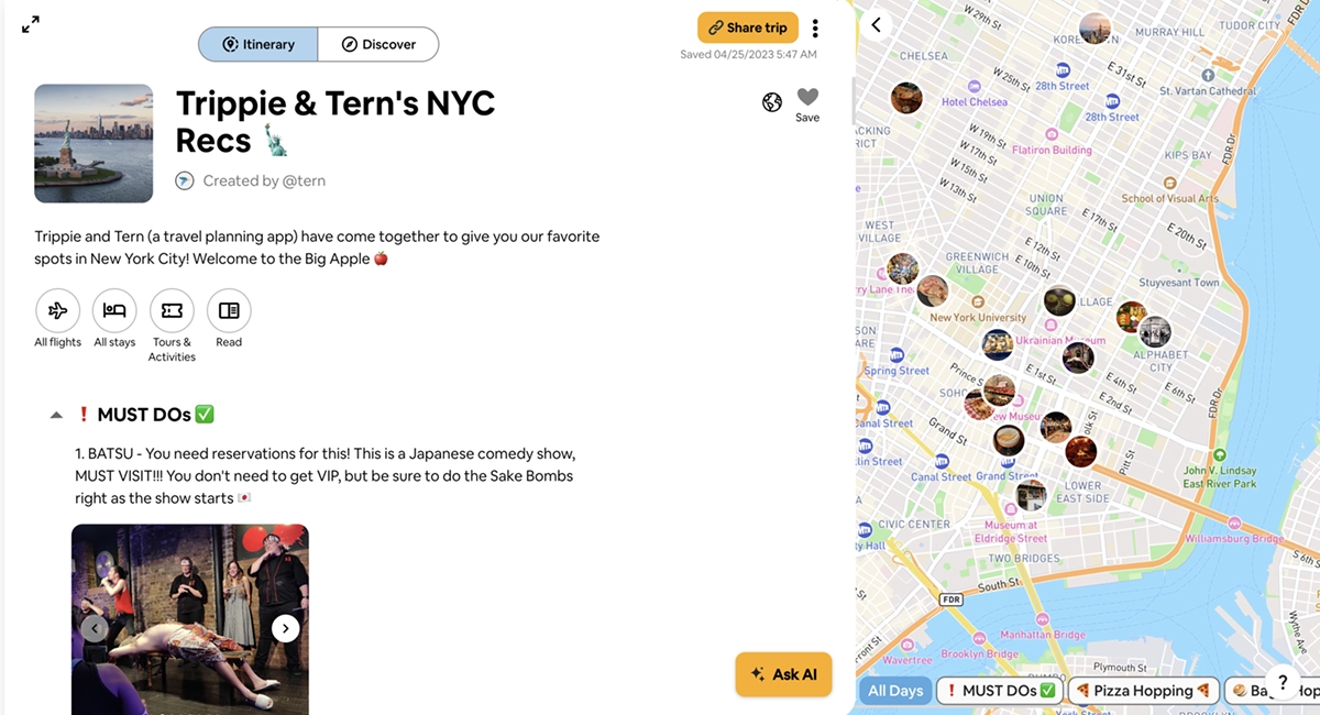 Tern lets you browse or build itineraries