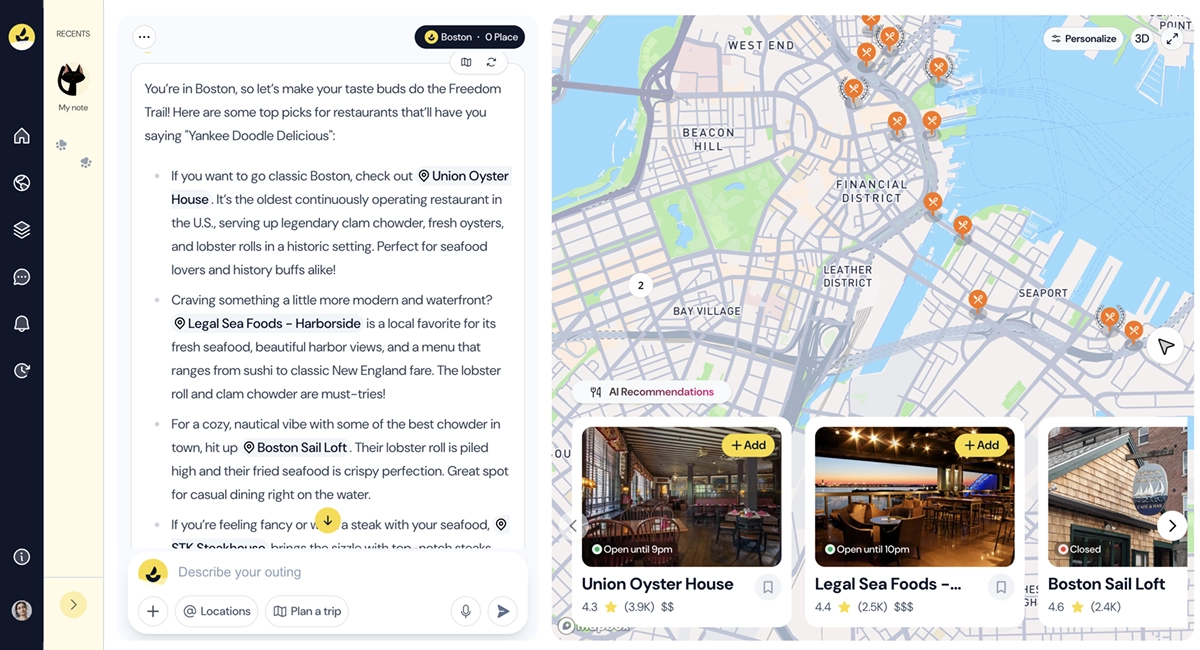 Wanderboat AI shows you places to visit near your chosen destination