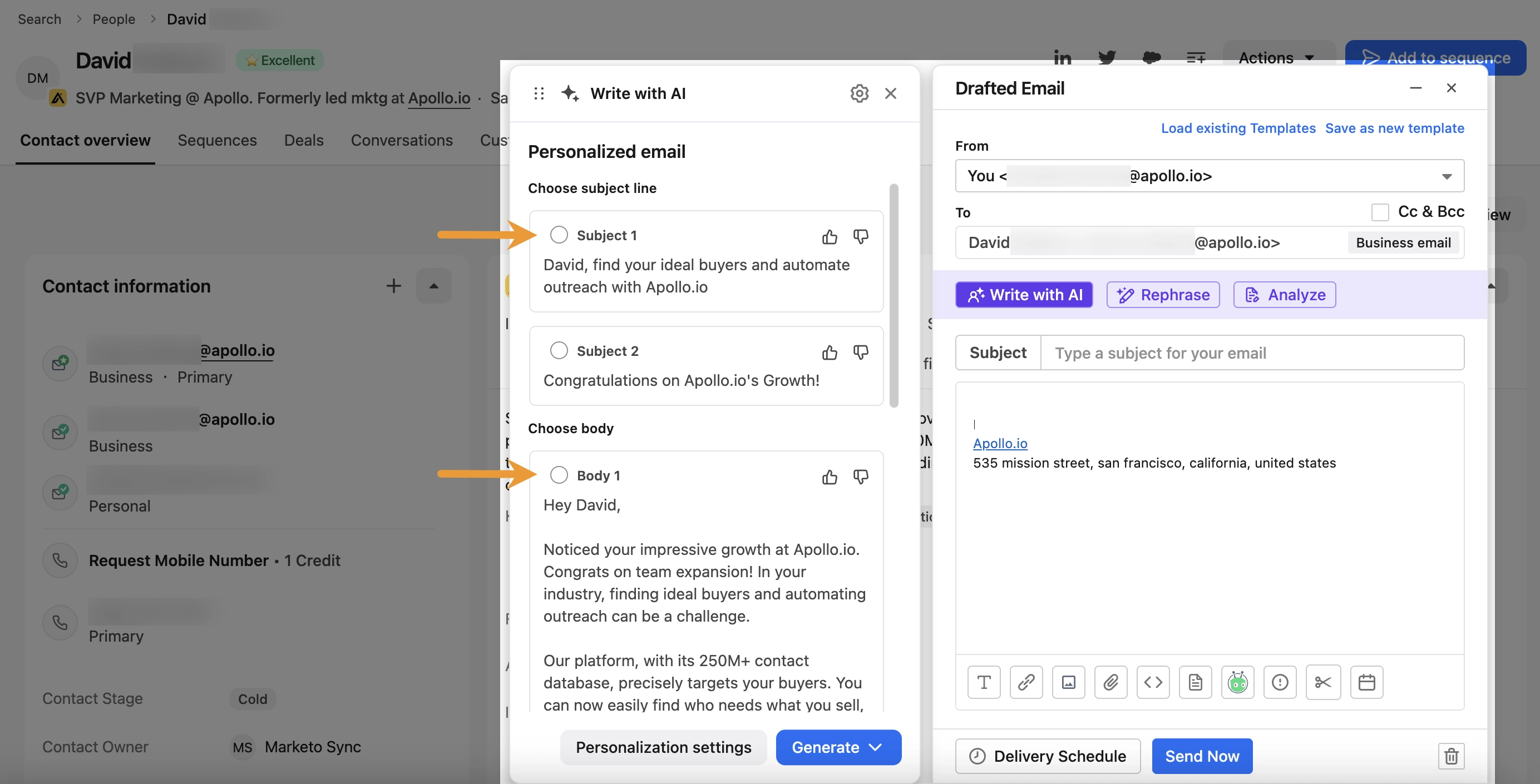 Apollo AI email generation process