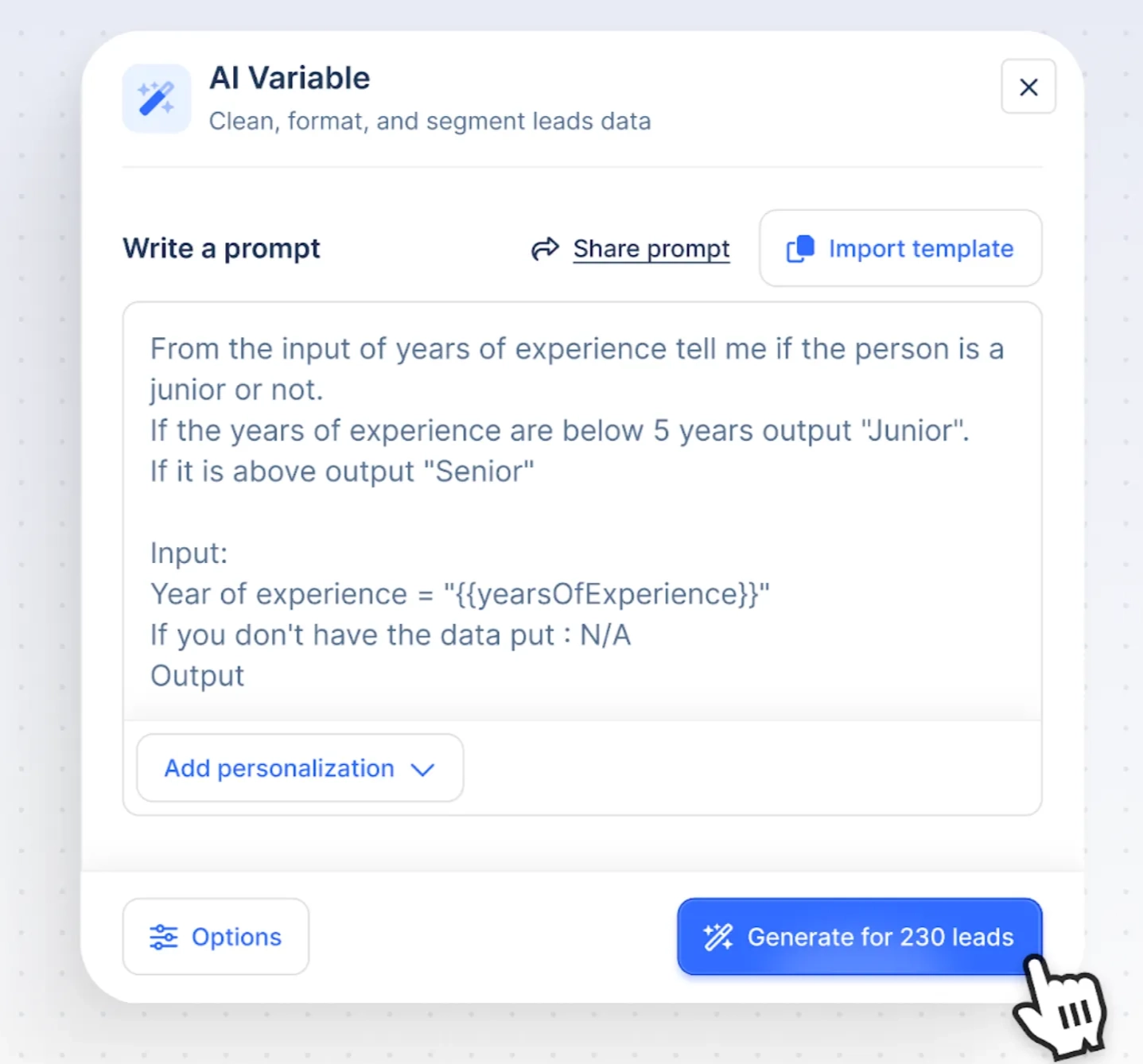 Lemlist's AI Variables feature allows you to create GPT prompts