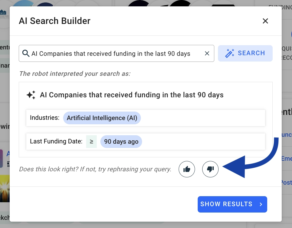 Crunchbase AI Search Builder (Beta)